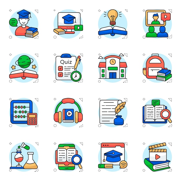 Les icônes de l'éducation et de l'apprentissage en ligne