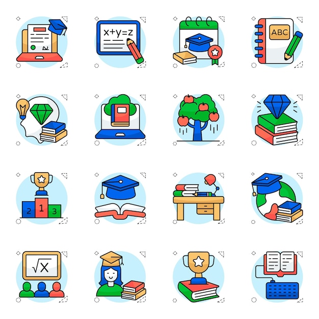 Icones éducatives École d'apprentissage et concepts de connaissances