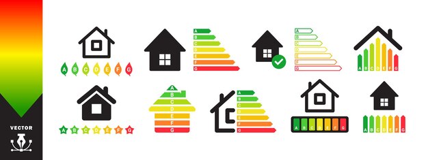 Icones D'efficacité énergétique Maison économe En énergie Avec Graphique De Classification Graphiques Vectoriels évolutifs