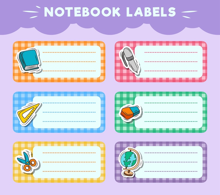 Vecteur icônes d'étiquettes de cahier de vecteur de conception de vecteur coloré de matières scolaires