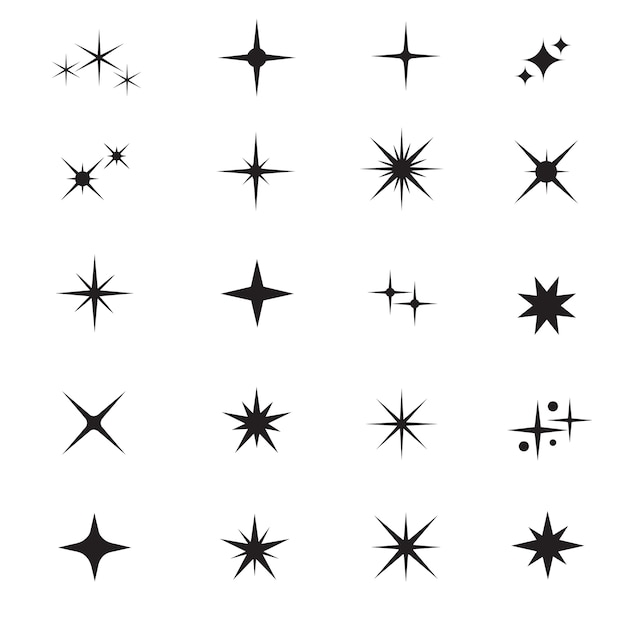 Icônes étoiles. Étoiles scintillantes. Étincelle, éclat éclatant. Symboles de vecteur de Noël isolés