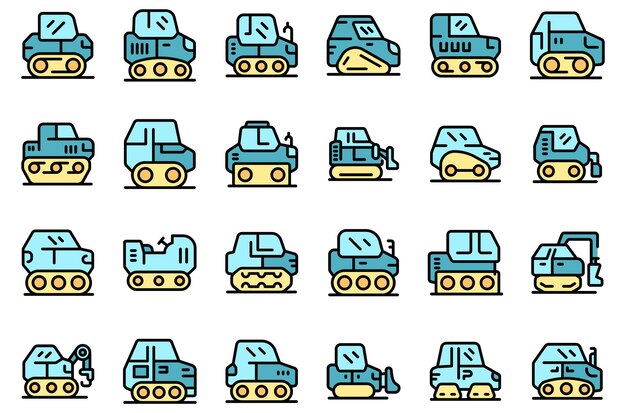 Vecteur les icônes de l'explorateur définissent le vecteur de contour de l'industrie de la construction de la machine de véhicule