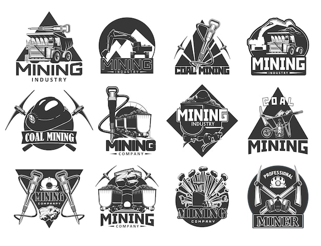 Vecteur icônes d'extraction de charbon de l'industrie minière
