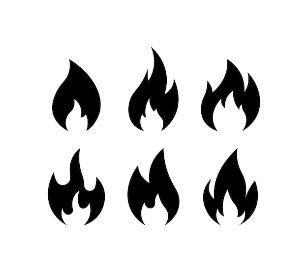 Icônes de feu Silhouette jeu d'icônes de feu noir Icônes vectorielles