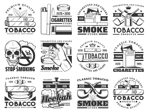 Vecteur icônes de feuilles de tabac à pipe à cigares
