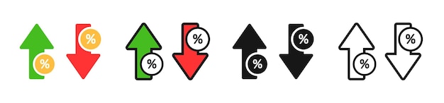 Vecteur icônes de flèche avec pourcentage de croissance et pourcentage de chute illustration vectorielle