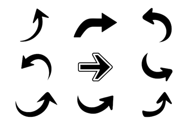 Icones de flèches courbes vectorielles Icones d'icônes de flêches courbes directionnelles illustration vectorielle sur fond blanc