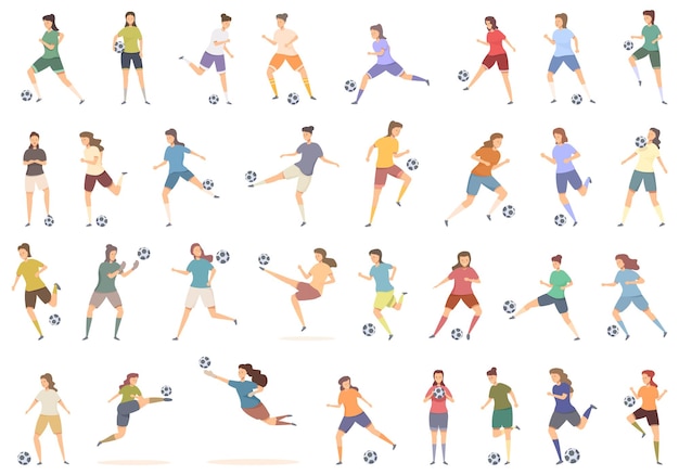 Vecteur icônes de football pour femmes définies vecteur de dessin animé coupe de football sport run