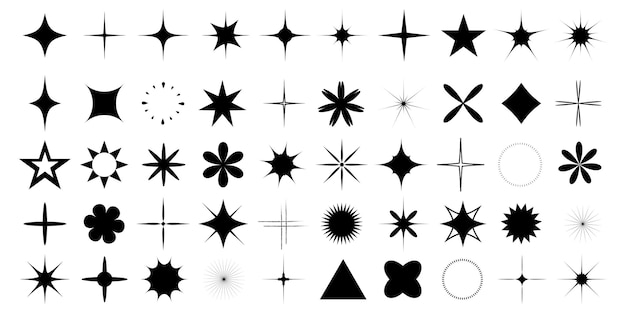 Des icônes de forme d'étoiles brillantes des symboles de formes géométriques scintillantes des icônes brillantes pour les cartes de vœux de fête