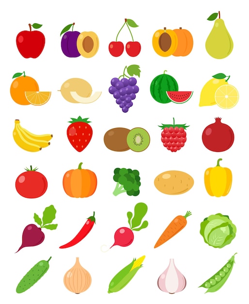 Icones De Fruits Et Légumes Vectoriels