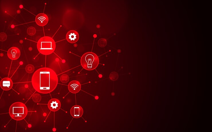 Vecteur icônes futuristes abstraits sur fond rouge.