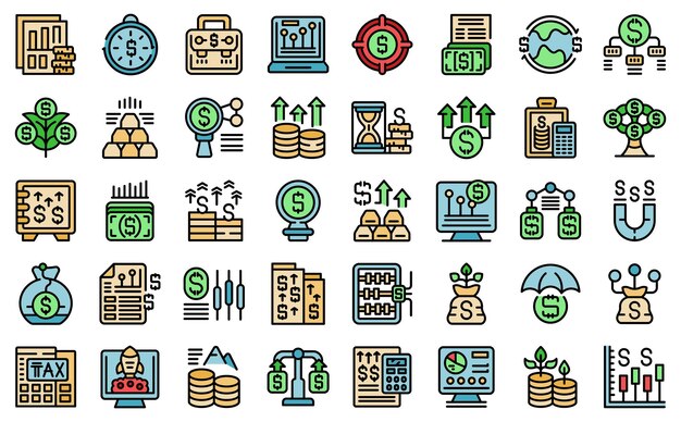 Icônes de gain en capital définies vecteur plat