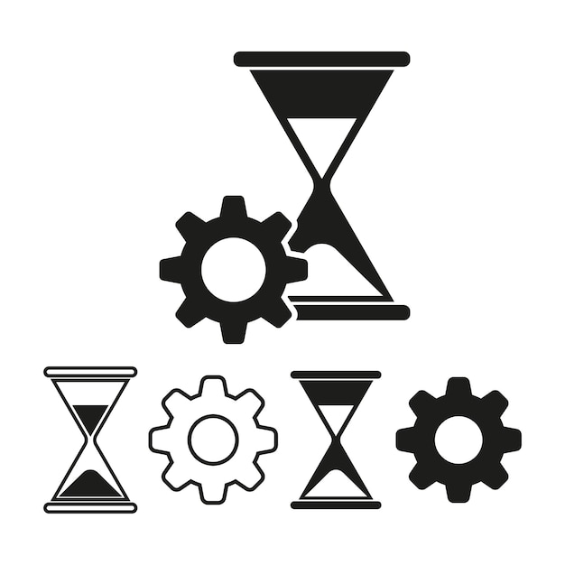 Vecteur icones de gestion du temps horloge à sable et engrenages concept d'efficacité illustration vectorielle eps 10