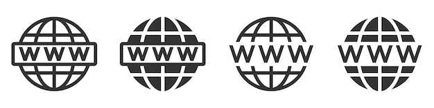 Icones de globe WWW dans différents styles Illustration vectorielle en noir et blanc adaptée au web Internet et aux thèmes globaux
