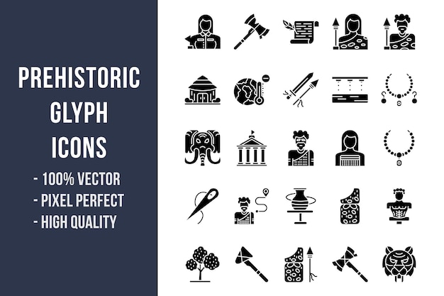 Vecteur icônes de glyphe préhistorique