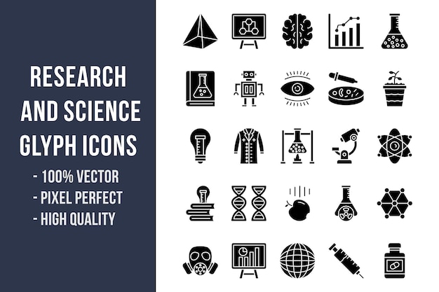 Icônes de glyphe de recherche et de science