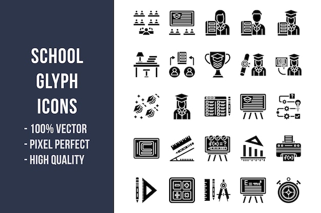 Vecteur icônes de glyphe scolaire