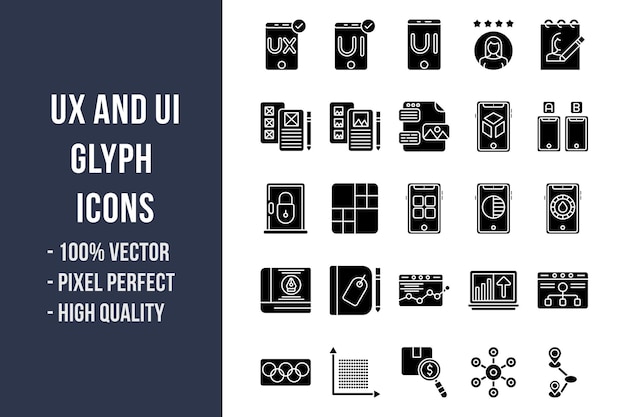 Vecteur icônes de glyphe ux et ui