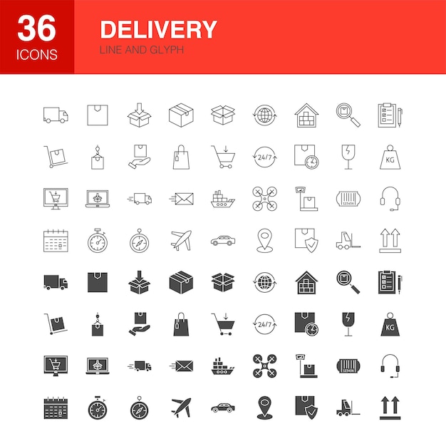 Icônes De Glyphe Web De Ligne De Livraison. Illustration Vectorielle Du Contour De La Logistique Et Des Symboles Solides.