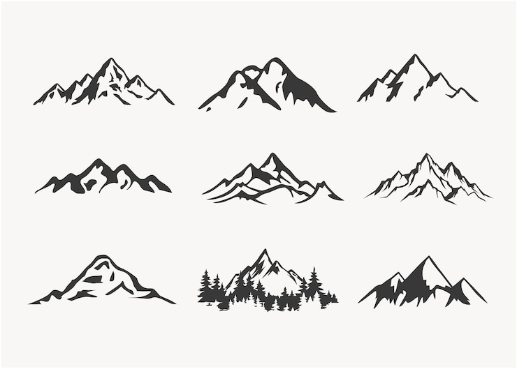 Vecteur icones et graphiques d'art vectoriel de la silhouette de montagne
