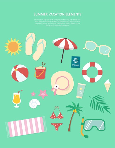 Les icônes d'illustration vectorielles des éléments des vacances d'été