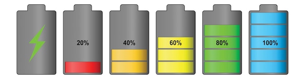 Vecteur icônes d'indicateur de batterie illustration vectorielle