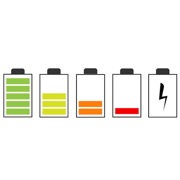 Icônes d’indicateur de batterie Vecteur d’indicateur de pile de batterie isolé sur fond blanc