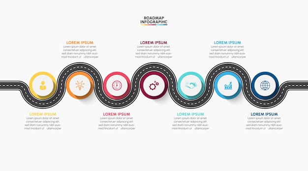 Vecteur icônes d'infographie de chronologie de carte routière d'entreprise conçues pour le modèle de fond abstrait