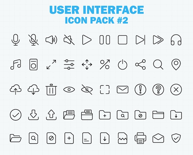 Vecteur icones de l'interface utilisateur du web et de l'application set vector ui collection d'icônes de lignes de contour minces