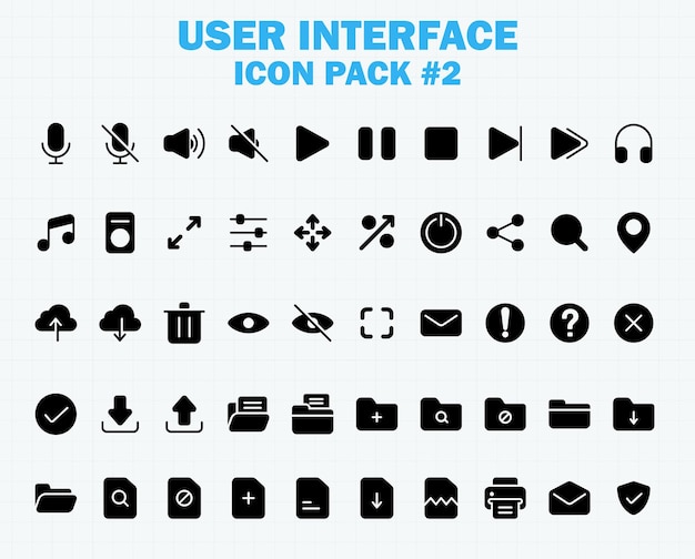 Icones de l'interface utilisateur Web et des applications Set Vector UI Collection d'icônes de glyphes solides