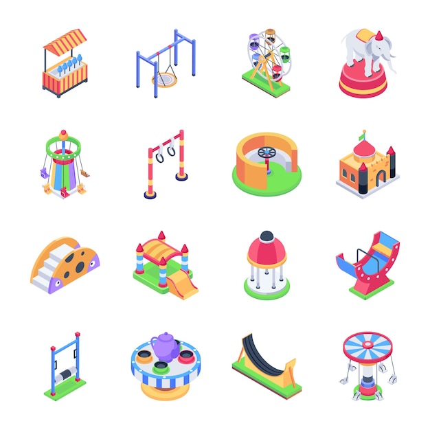 Icones isométriques de manèges de plaisance