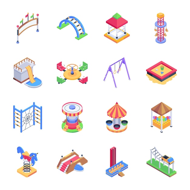 Icones isométriques de manèges de plaisance