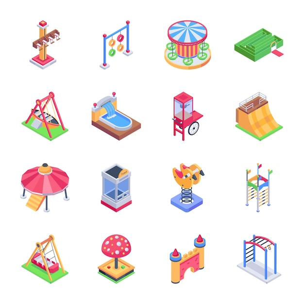Icones isométriques de manèges de plaisance