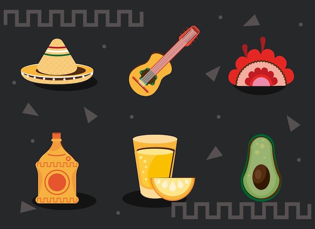 Vecteur icônes de jeu de célébration mexicaine