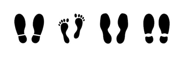 Icones de jeu d'empreintes de pas Style de silhouette Icones vectorielles