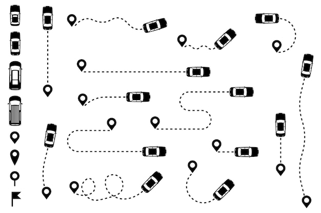 Vecteur icônes de jeu de manière de voyage en voiture