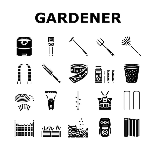 Icones de jeu de vecteur d'outils de jardinage