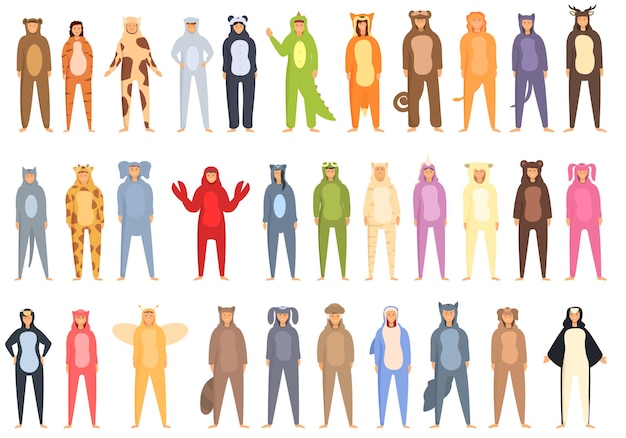 Icônes Kigurumi définies vecteur de dessin animé Carnaval dormir