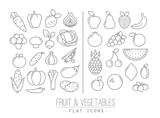 Icônes De Légumes Plats Fruits