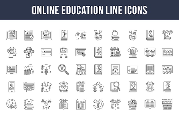 Icônes de ligne d'éducation en ligne