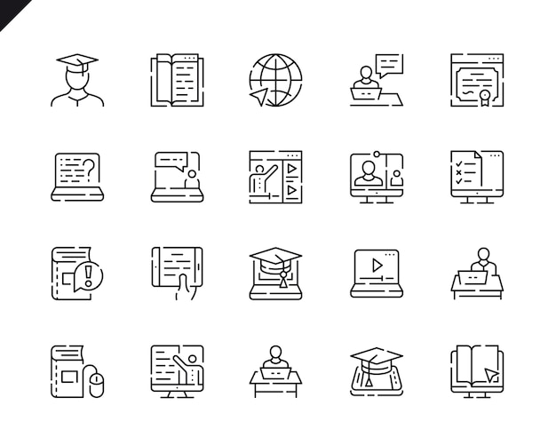 Icônes De Ligne En Ligne De Simple éducation Set