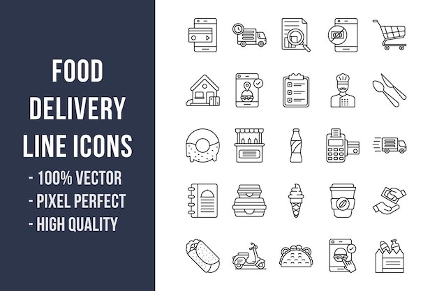 Icônes De Ligne De Livraison De Nourriture