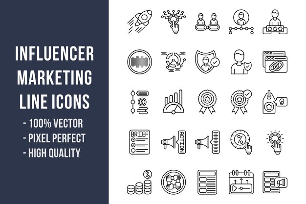Icônes de ligne de marketing d'influence