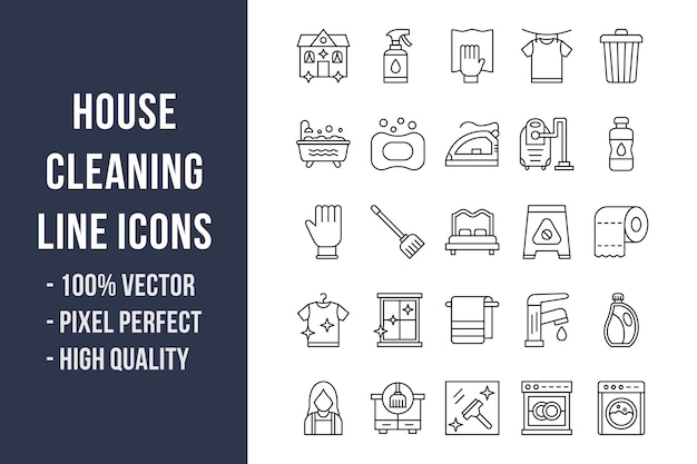 Icônes de ligne de nettoyage de maison