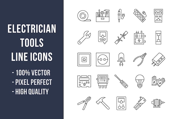 Icônes de ligne d'outils d'électricien