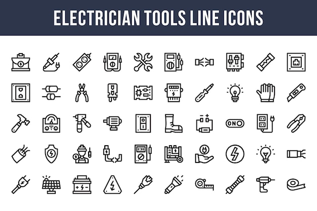Icônes de ligne d'outils d'électricien