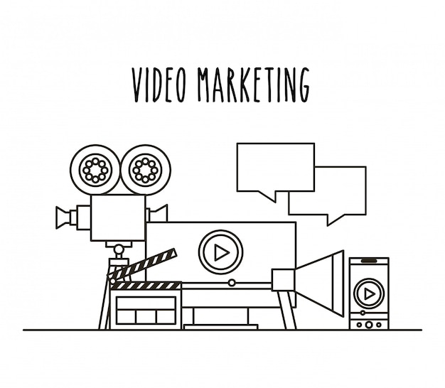 icônes de ligne plate marketing vidéo