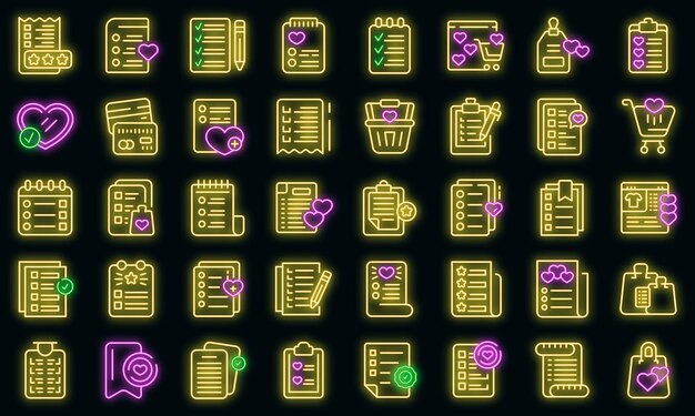 Les Icônes De Liste De Souhaits Définissent Le Vecteur De Contour. Page De Documents. Liste De Souhaits