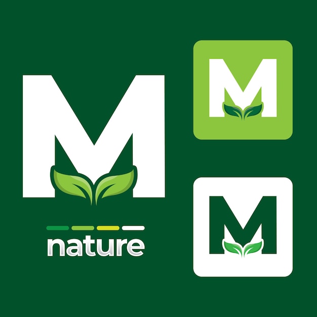 Vecteur icônes de logo de feuille verte définies sur le modèle d'illustration de la lettre m feuilles éléments pour les logos écologiques et bio