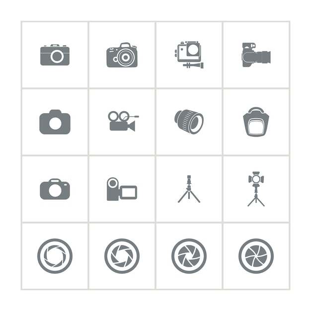 Vecteur icones de médias ensemble d'icônes de ligne de caméra